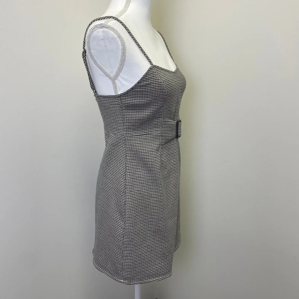 Free People Houndstooth Mini Dress Buckle Waist Spaghetti Strap Size 4